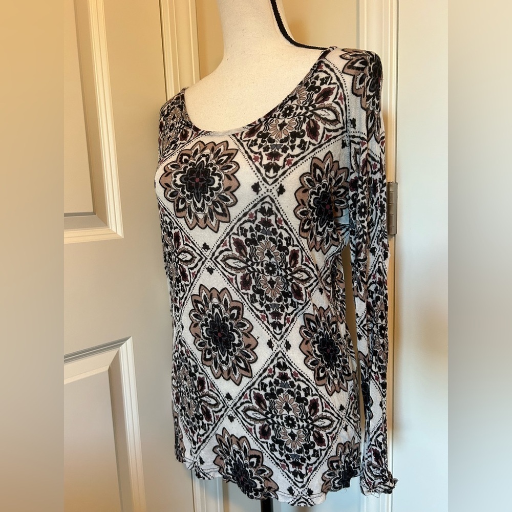 Boho mandala design swoop neck long sleeve top